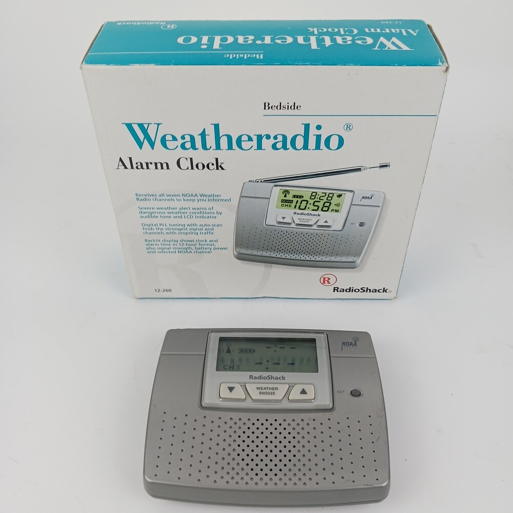 Radio Shack Gray  Weatheradio Battery Operated Bedside Alarm Clock